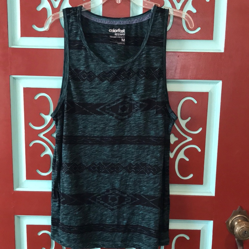 Men’s Aztec print Teal & Black Tank Top Size M
